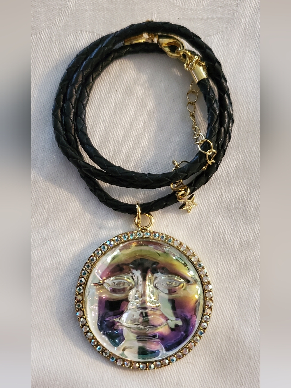 Kirks Folly Iridescent Moon Face Pendant Necklace - Black Cord